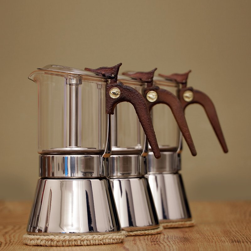 【咖啡炭燒把手】玻璃摩卡壺 240ml • HOMER GLASS MOKA POT BHE - 咖啡壺/咖啡周邊 - 不鏽鋼 咖啡色