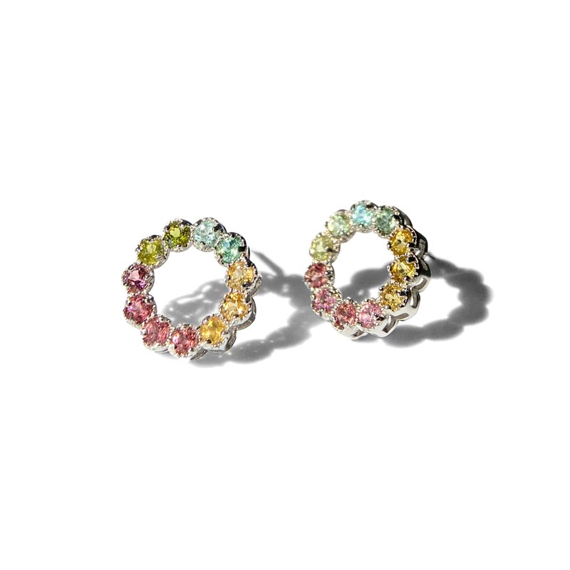 15% off for 2 pieces | Colorful Tourmaline Sterling Silver Earrings (Rainbow Streamer) - ต่างหู - เงินแท้ 