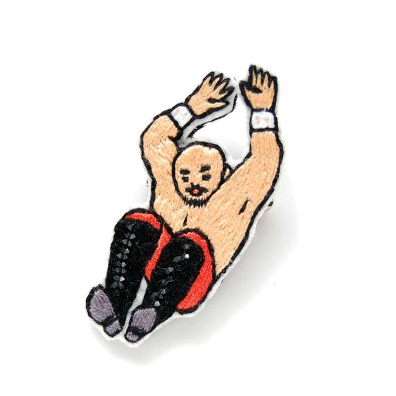 受注制作　ジャンピングレスラー　刺繍ブローチ - 胸針 - 羊毛 