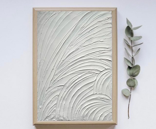 ミニマリストスタッコ絵画白い波の手仕事現代の抽象的な装飾3Dウォール