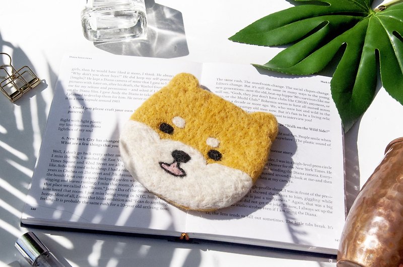 Valentine's Day Gift Christmas Exchange Gift Wool Felt Absorbent Coaster Animal Coaster-Shiba Inu Absorbent Pad - Coasters - Wool Yellow