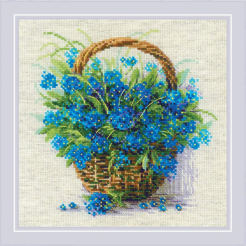 2170 - RIOLIS Cross Stitch Material Pack - A basket of forget-me-nots - Knitting, Embroidery, Felted Wool & Sewing - Other Materials 