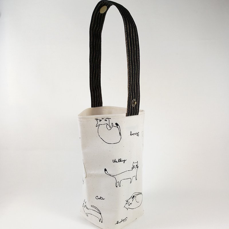 [BD/ Beverage Bag] Glitter Cat. White - ถุงใส่กระติกนำ้ - ผ้าฝ้าย/ผ้าลินิน ขาว