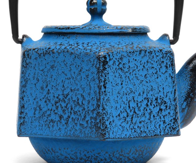 南部鉄器 ティーポット 急須 六角利久 青 0.5L - ショップ 南部