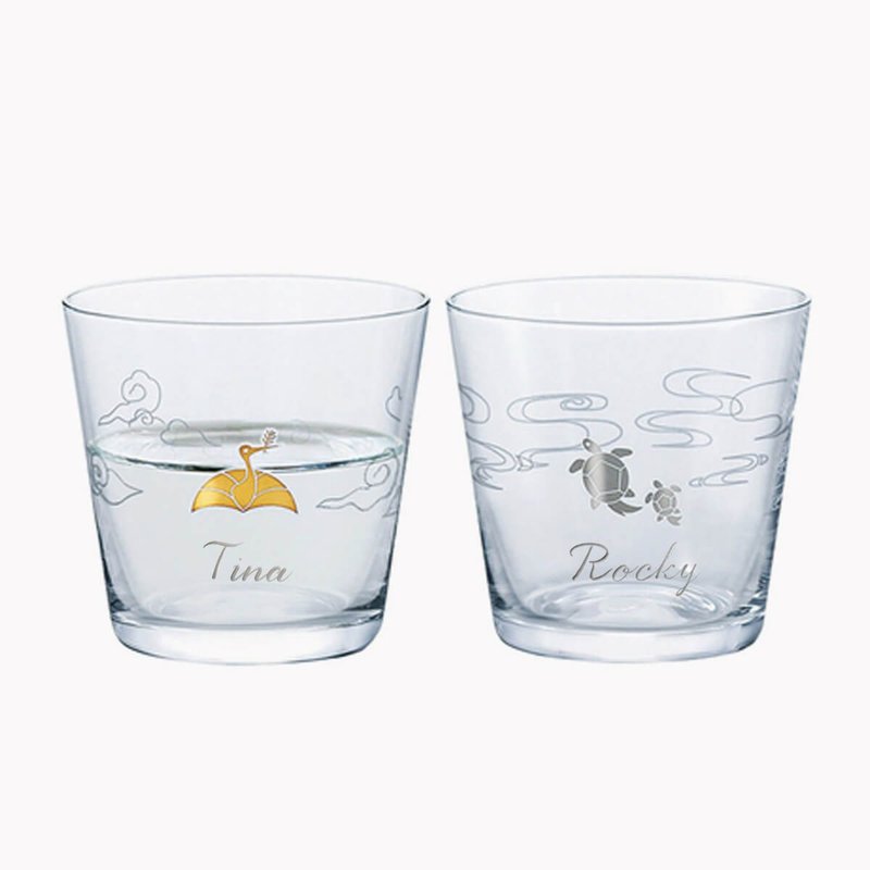 (一對價)170cc【日本Toyo-Sasaki】招福龜鶴杯2入組(附原廠木盒) - 酒杯/酒器 - 玻璃 金色