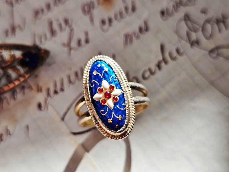 Émaux bressans布雷斯湛藍琺瑯古董銀戒-極稀有【法國古董珠寶】 - 戒指 - 琺瑯 藍色