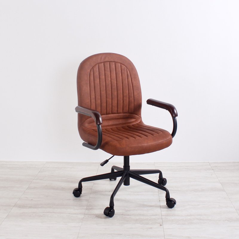 大地系 榆木扶手 滾輪辦公椅 / 暖棕色 - 椅子/沙發 - 人造皮革 橘色