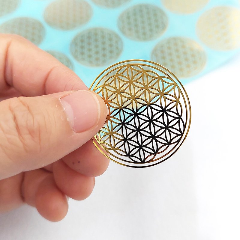 Sacred Geometry. Flower of Life Decal Stickers 3.5cm 20 pieces. - Stickers - Paper Gold