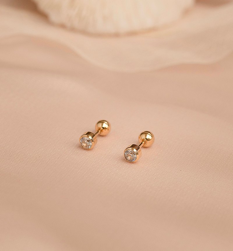 Very Simple Drill Medical Steel Thick Gold Plated Turning Bead Earrings for Bath Wear - ต่างหู - สแตนเลส สีทอง