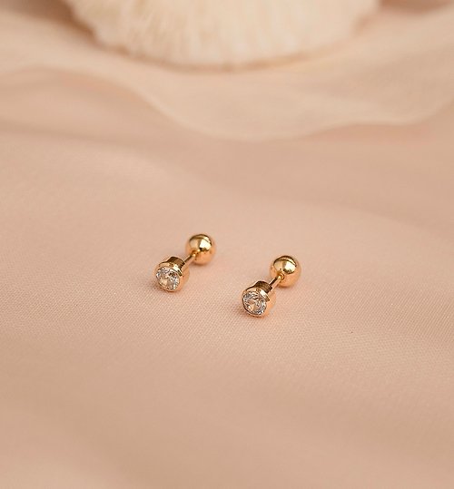 Zuzu Jewelry 極簡單鑽 醫療鋼鍍厚金轉珠耳環 可配戴洗澡