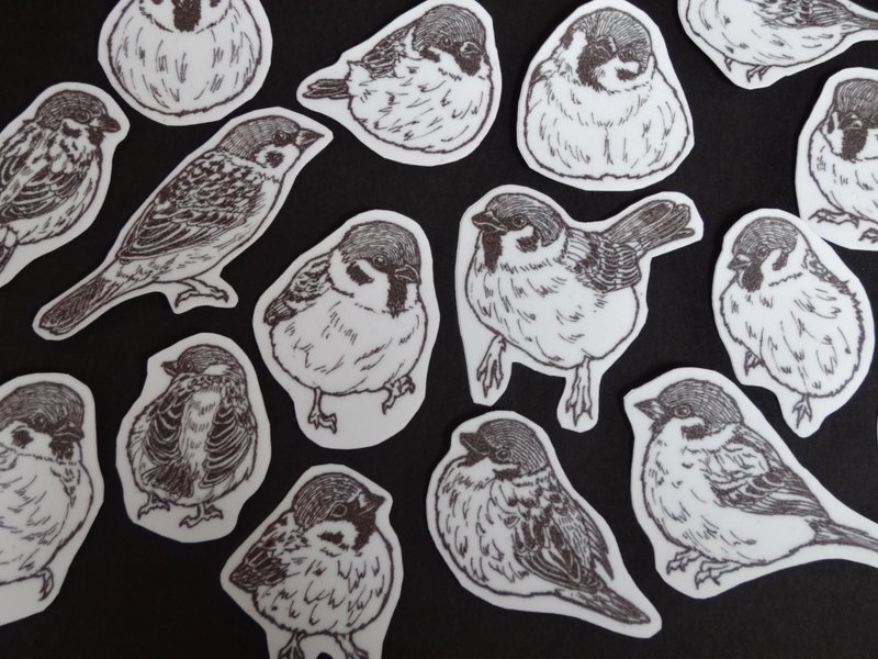 Sparrow waterproof sticker - 16 sheets - Stickers - Plastic Black