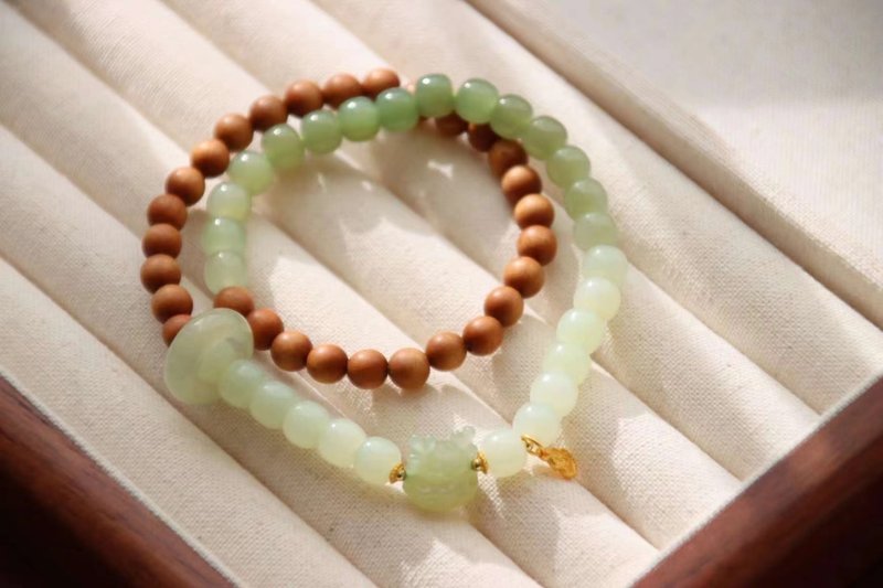 Natural Hotan Jade/Hetian Jade-Qingshui Jade Laoshan Tan Qingshui Jade Dragon Baby Design Multi-circle Bracelet f - Bracelets - Jade Green