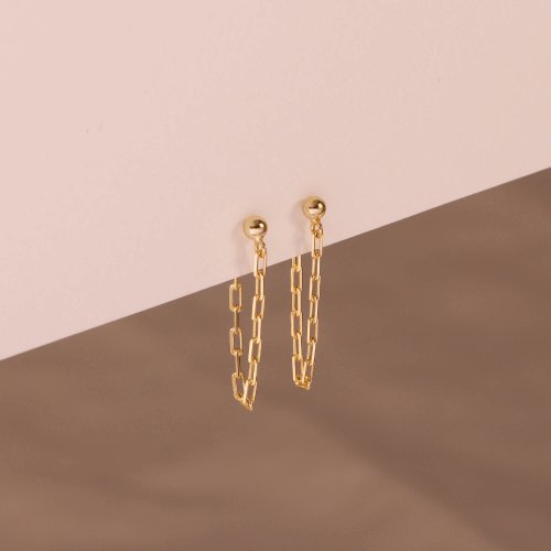 Miagoldjewel s925純銀金色 銀色鏈條耳釘耳環 極簡 後掛式 流蘇鏈條耳釘 禮物
