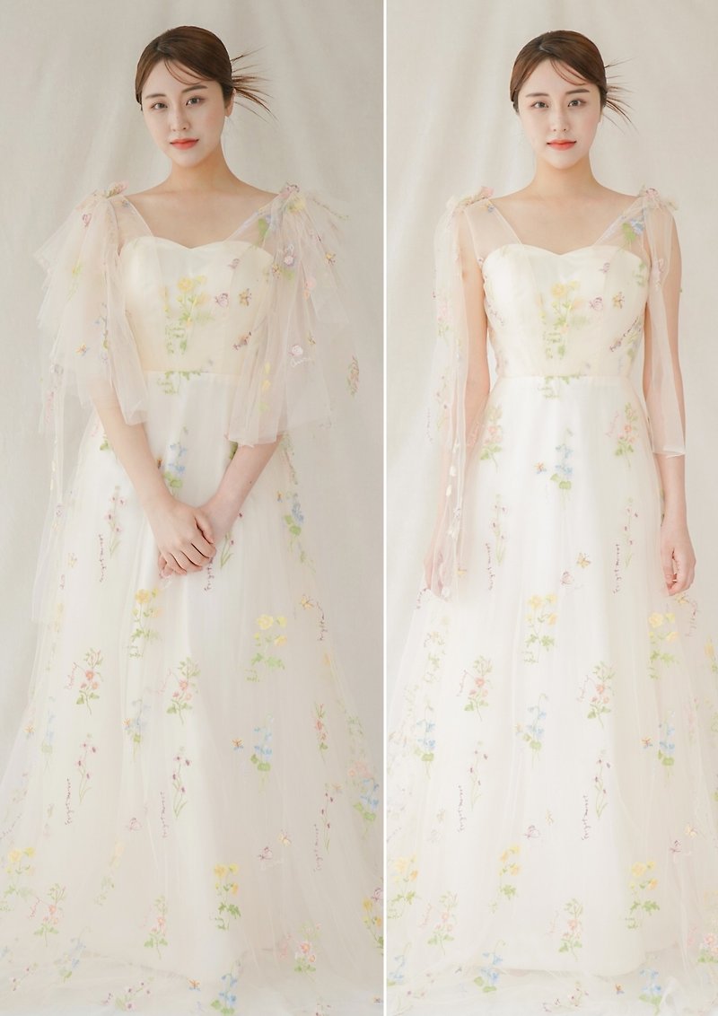 floral embroidery tulle long dress exclusively at Dahlia Blanc - One Piece Dresses - Polyester Multicolor