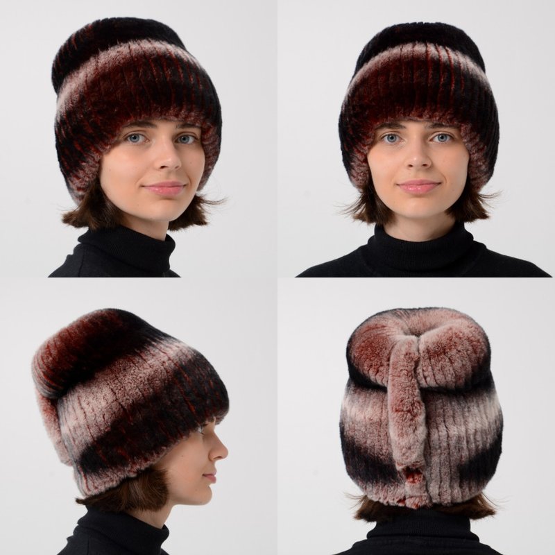 Real Rabbit Fur Winter Beanie Hat With Hat Height Adjuster, Real Rabbit Fur Hat - หมวก - ขนแกะ หลากหลายสี