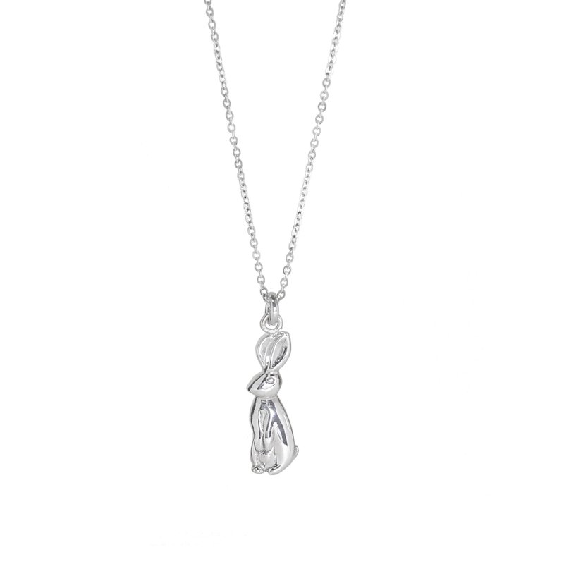 Rabbit Silver Necklace Cute rabbit animal shape sterling silver zodiac necklace New Year gift - สร้อยคอ - เงินแท้ สีเงิน