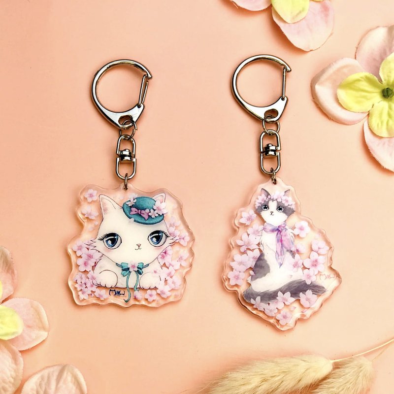 キーホルダー|チャーム|エポキシアクリル-SakuraBeauty Cat、Sakura Yuhua Cat - チャーム - アクリル ピンク