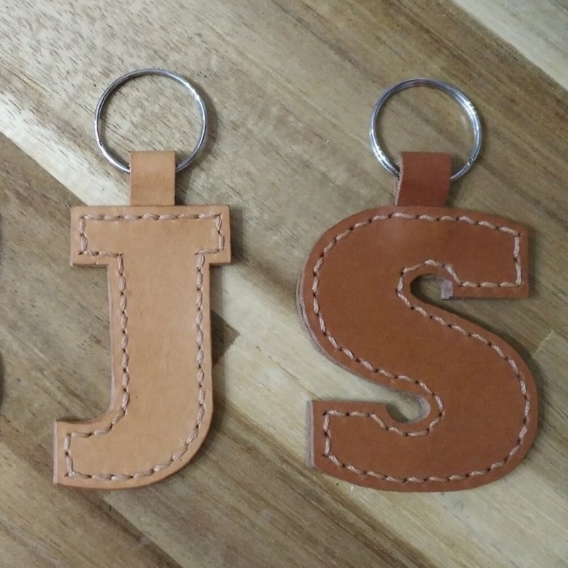 Handmade Customized Leather Keychain Letters - Keychains - Genuine Leather Brown