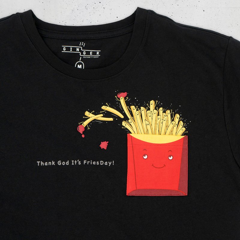 Thank God It's FriesDay! 中性 T恤 - 黑色 - 帽T/大學T - 棉．麻 黑色