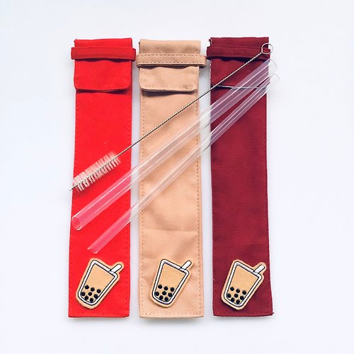 美吉 【美吉吸管 x 21.5cm】紅粉色系收納袋+雙尺寸三件組