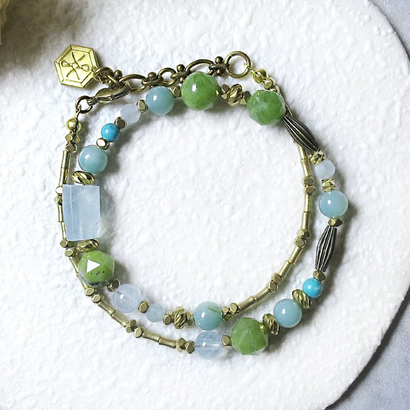 VIIART. Scenery of the Seine River. Aquamarine Turquoise Bronze 2WAY Necklace Bracelet - สร้อยข้อมือ - ทองแดงทองเหลือง สีเขียว