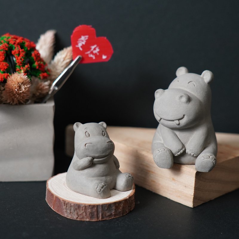 May discount group Mikibu hippo group hippopotamus mother child mother and child combination Cement gift - ของวางตกแต่ง - ปูน สีเทา