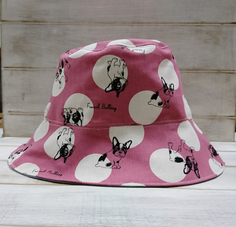 Pink dot fighting denim blue double-sided fisherman hat visor - Hats & Caps - Cotton & Hemp Pink