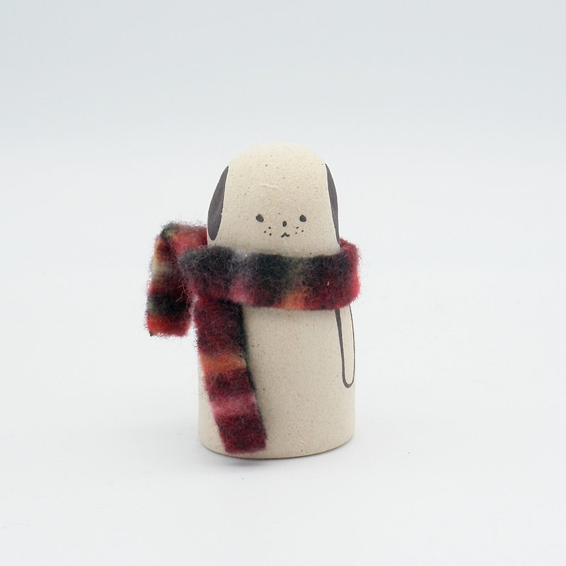 Dog with a handmade porcelain doll muffler - Items for Display - Pottery Khaki