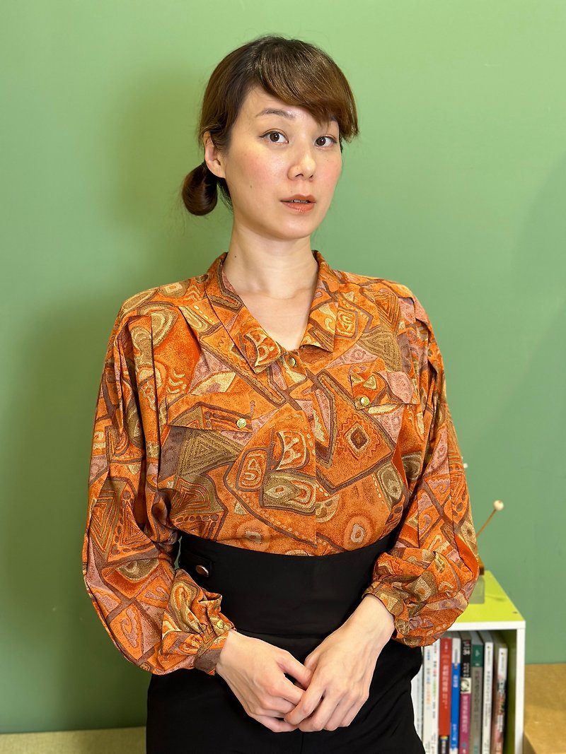 Orange geometric long-sleeved shirt - Women's Shirts - Other Materials Orange