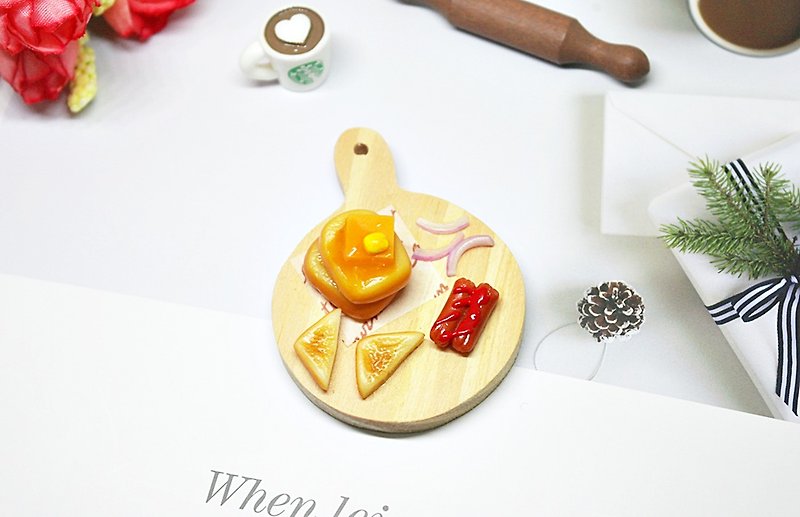 =>黏土系列-西式早餐套餐 -可製作成鑰匙圈 /磁鐵 /純裝飾品 - 鑰匙圈/鑰匙包 - 黏土 橘色