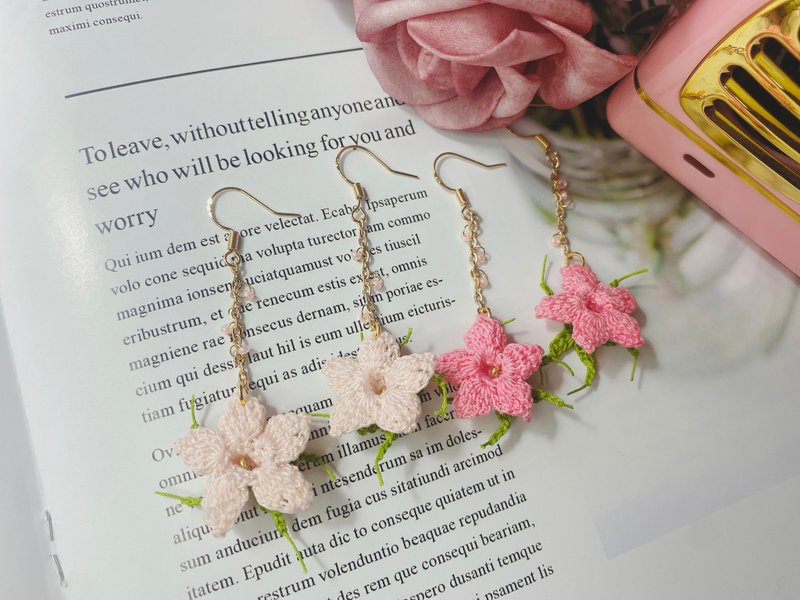 Ashwagandha - Hand Made Crochet Micro Hook Desert Rose 925 Silver Stud Earrings - Earrings & Clip-ons - Other Materials 