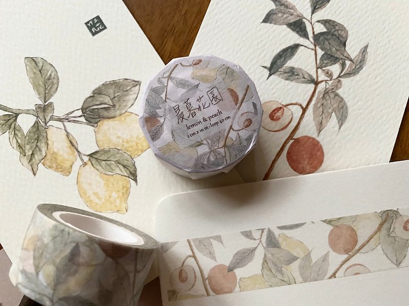 Vintage Print Club - Twilight Garden Paper Tape - Lemon & Peach - Washi Tape - Paper 