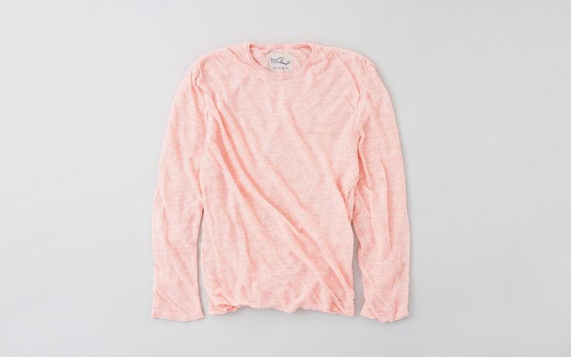 Linen knit mens / L long-sleeved pullover (Pink) - Women's Tops - Cotton & Hemp Pink