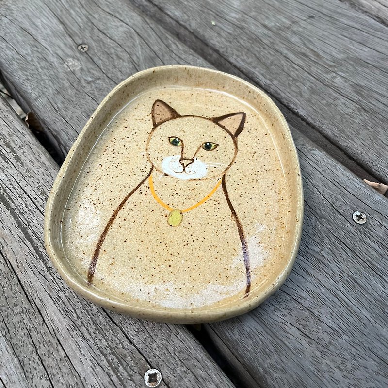 Lu-Cat 陶器プレート ネックレス/ギフト/手作り 手描き アメリカ輸入陶器 オリジナル この一点のみ