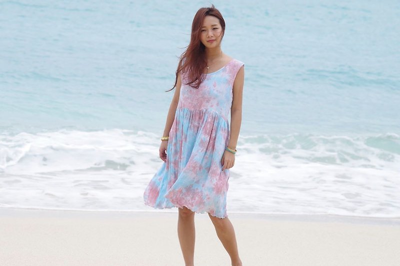 Uneven dyeing Sleeveless Dress <Sand Beach> - ชุดเดรส - วัสดุอื่นๆ สีน้ำเงิน