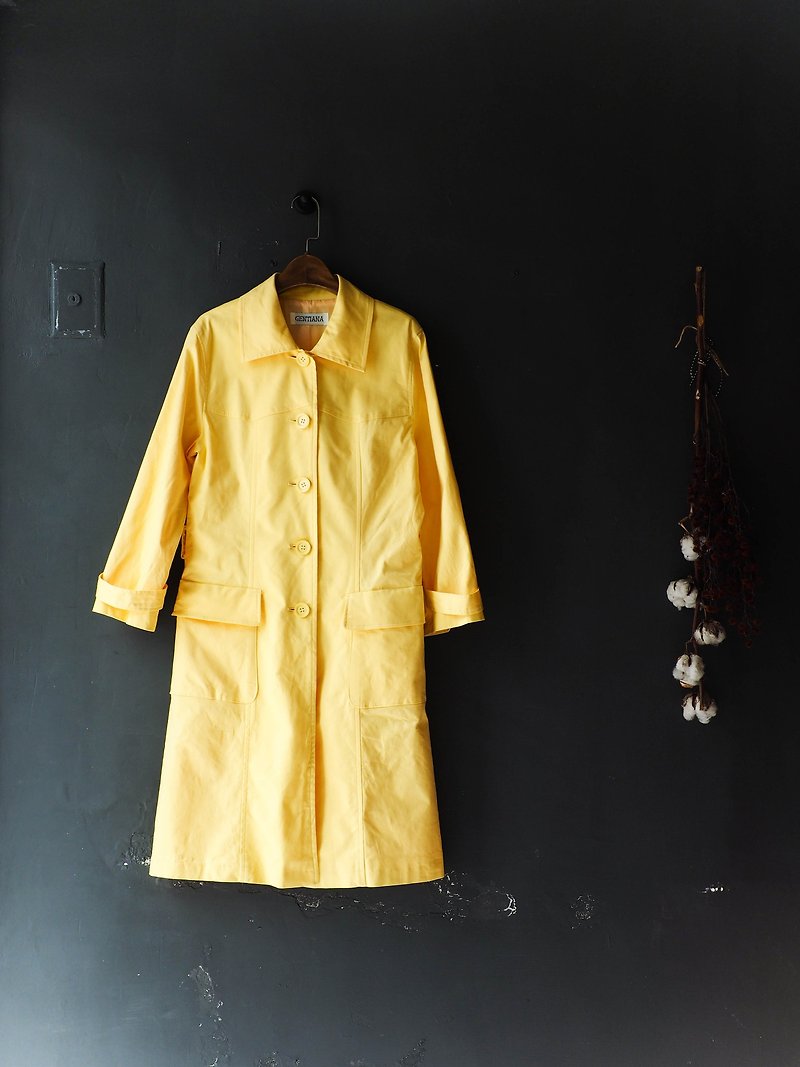 Kagawa bright yellow cyan memory time antique thin windbreaker jacket trench_coat dustcoat - เสื้อสูท/เสื้อคลุมยาว - ผ้าฝ้าย/ผ้าลินิน สีเหลือง