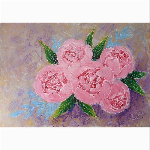 IllaUartGallery Pink Roses Painting Flower Original Art Floral Bouquet Wall Art Acrylic Painting