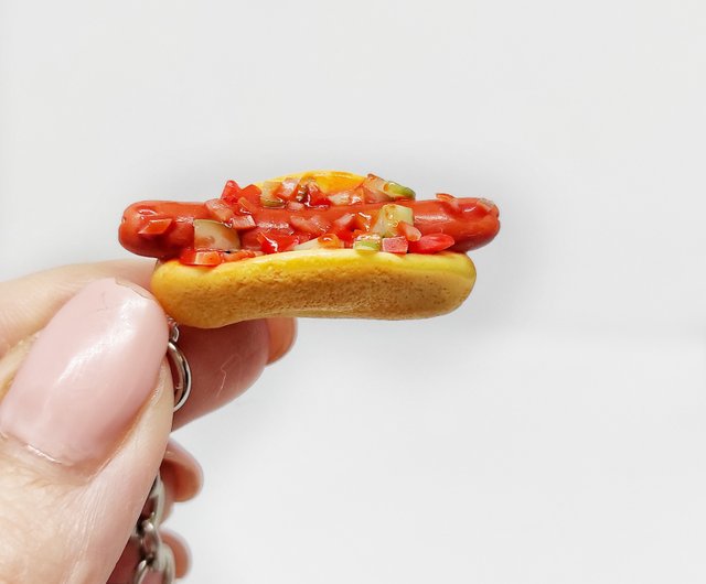  Realistic Handmade Hot Dog Keychain, Durable Clip On