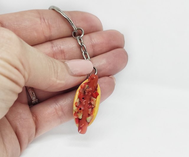 Realistic Handmade Hot Dog Keychain, Durable Clip On