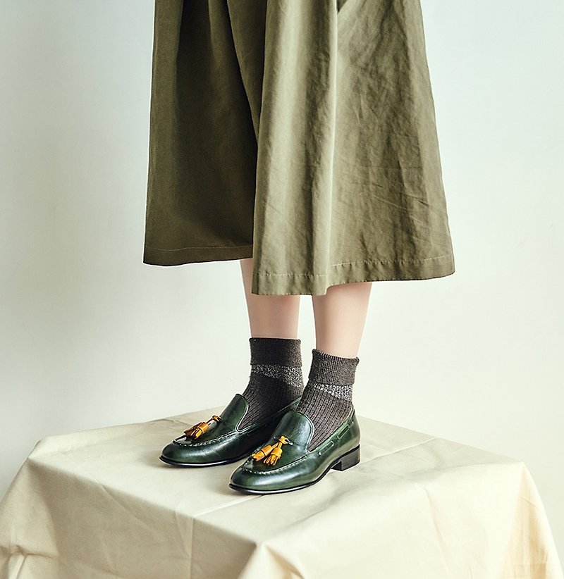 經典樂福鞋 - 叢林綠 - 女款牛津鞋 - 真皮 綠色