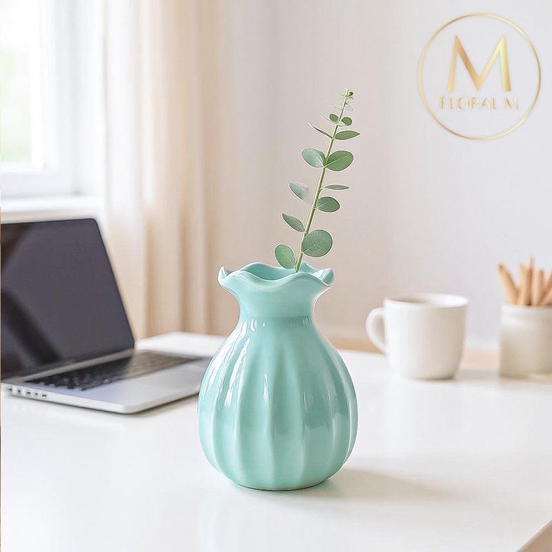 法式海洋藍波浪陶瓷迷你小花瓶 - 花瓶 - 塑膠 綠色