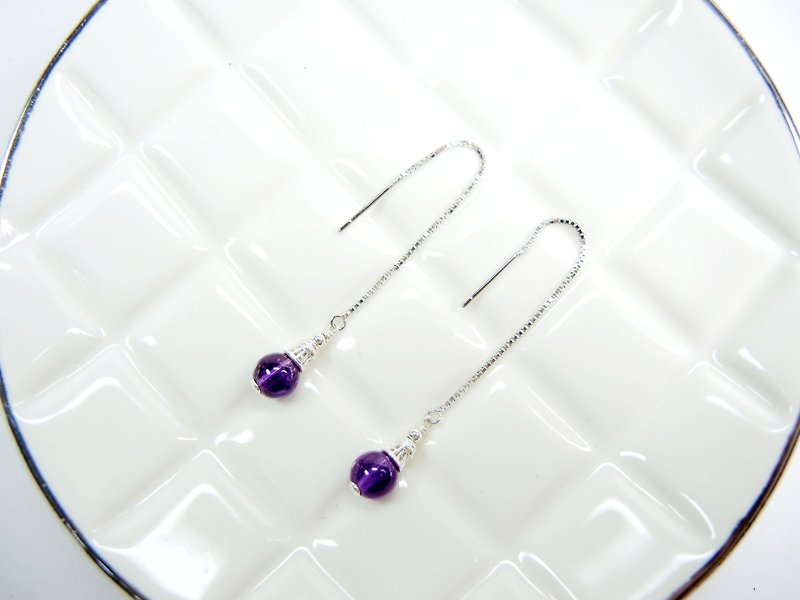 優雅時尚紫水晶925銀耳線耳環 - 耳環/耳夾 - 寶石 紫色
