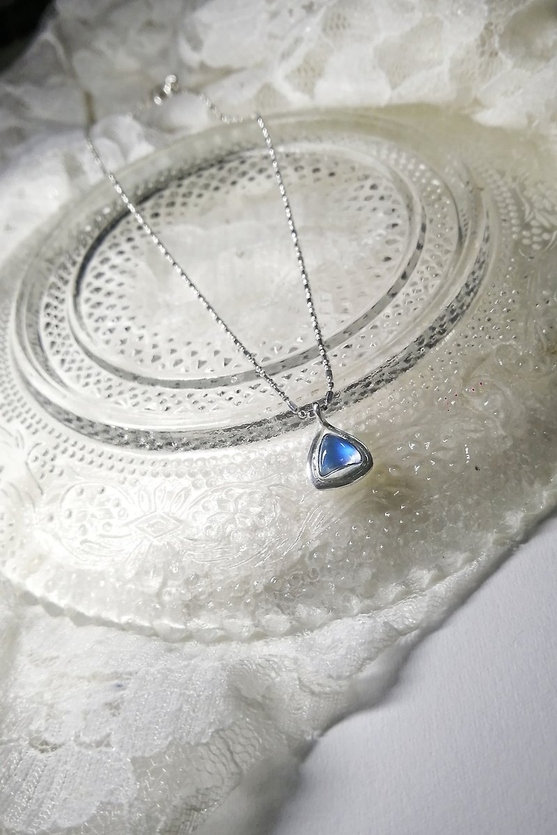 Triangular Moonstone Silver Necklace Strong Blue Light Gemstone Grade 925 Sterling Silver June Birthstone Handmade - Necklaces - Sterling Silver Silver