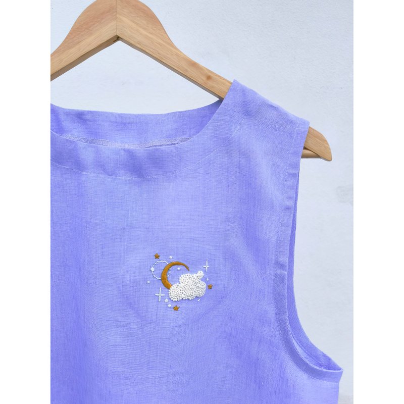 Blue and purple sleeveless shirt - Women's Tops - Cotton & Hemp Blue