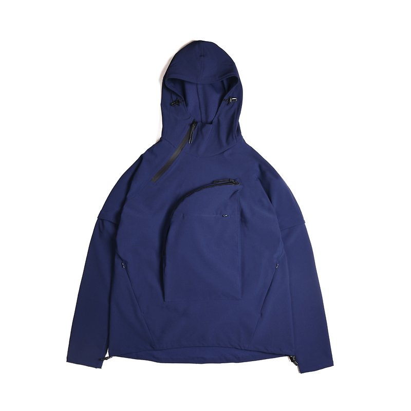 oqLiq - AdHeRe - Detachable Sleeve Curved Large Pocket Hoodie (Blue) - Men's T-Shirts & Tops - Other Materials Blue