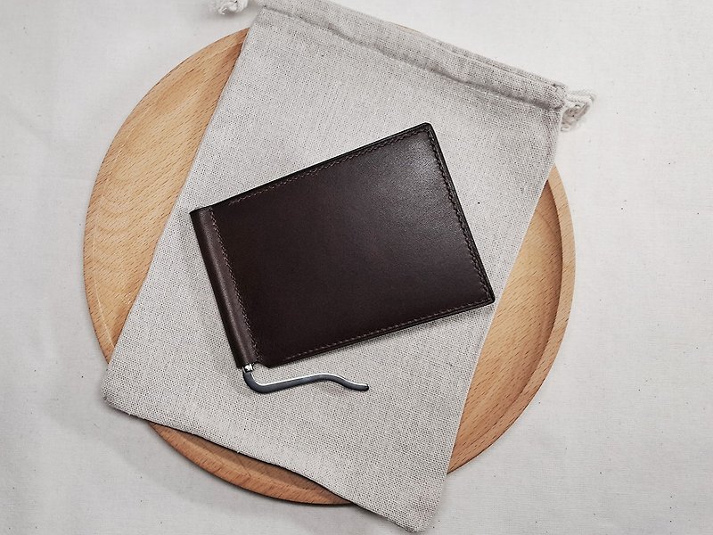 Money clip wallet six card short wallet dark coffee - Wallets - Genuine Leather Brown