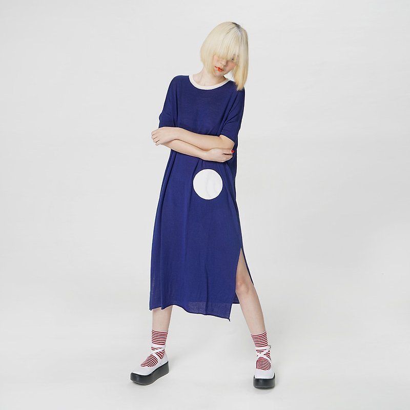 Dress blue short-sleeved gown - imakokoni - Women's Tops - Wool Blue