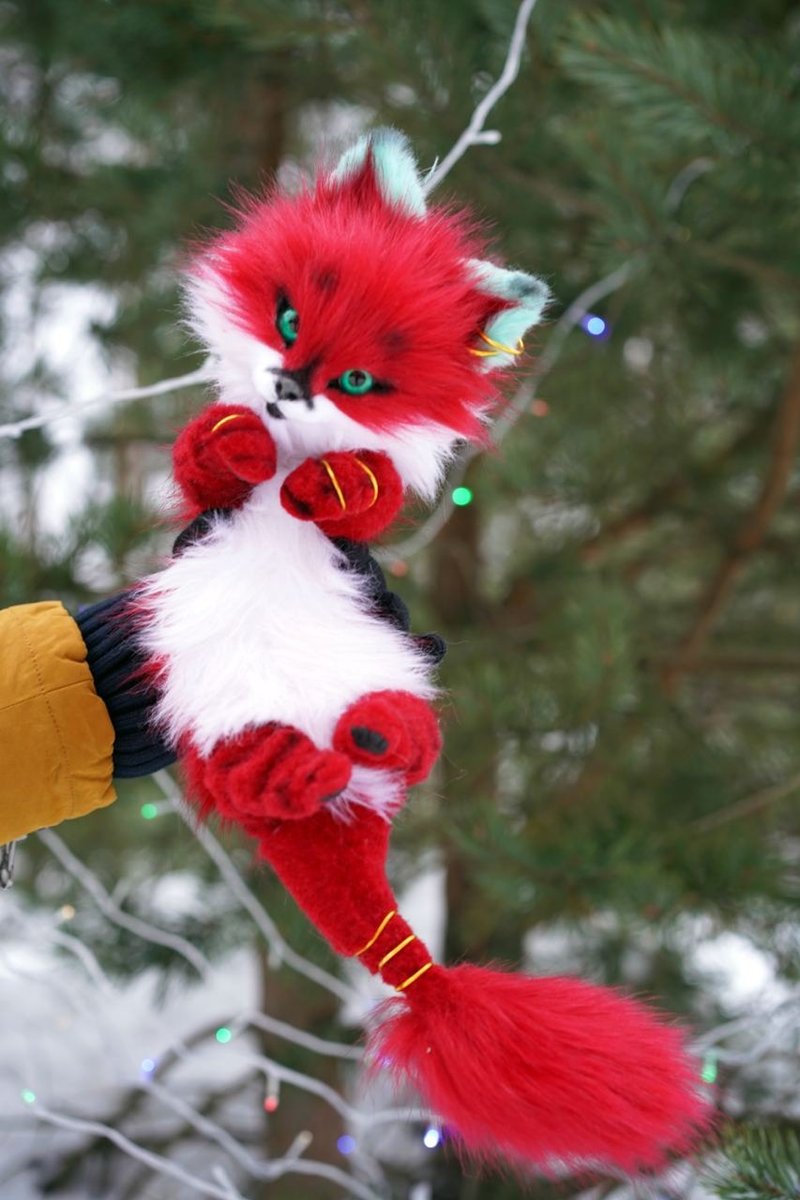 Red dragon Fox stuffed toy movable - 公仔/玩偶 - 其他材質 紅色