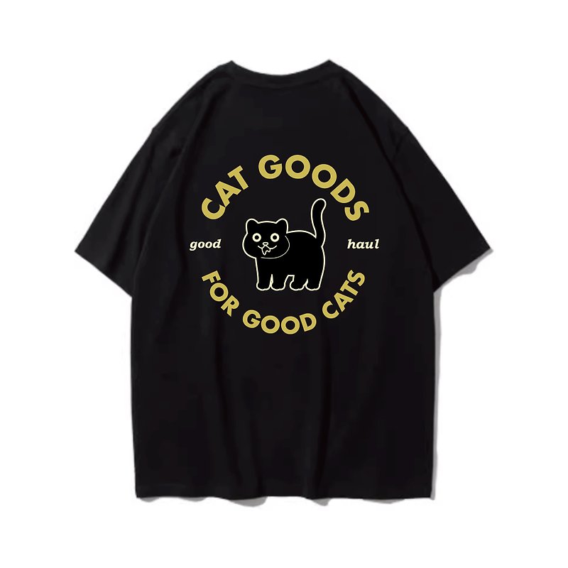 Good Cats Saliva Cat Unisex Short Sleeve T-Shirt 6 Colors Unisex Fishing Club - เสื้อฮู้ด - ผ้าฝ้าย/ผ้าลินิน สีดำ
