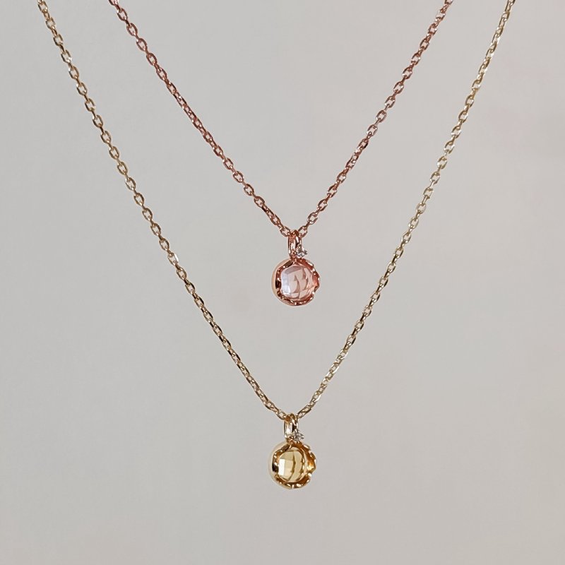 Rose quartz/citrine [Morning reflection] s925 sterling silver necklace || Exclusive edition - สร้อยคอ - เงินแท้ สึชมพู